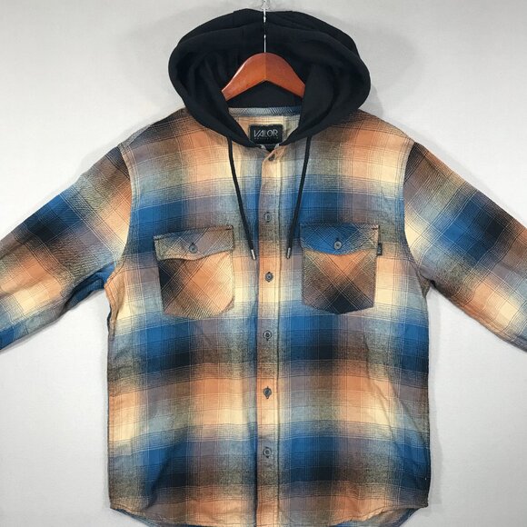 Valor Collective Shirt Men's Large Blue Plaid Hooded Flannel Long Sleeve Button - Picture 5 of 13